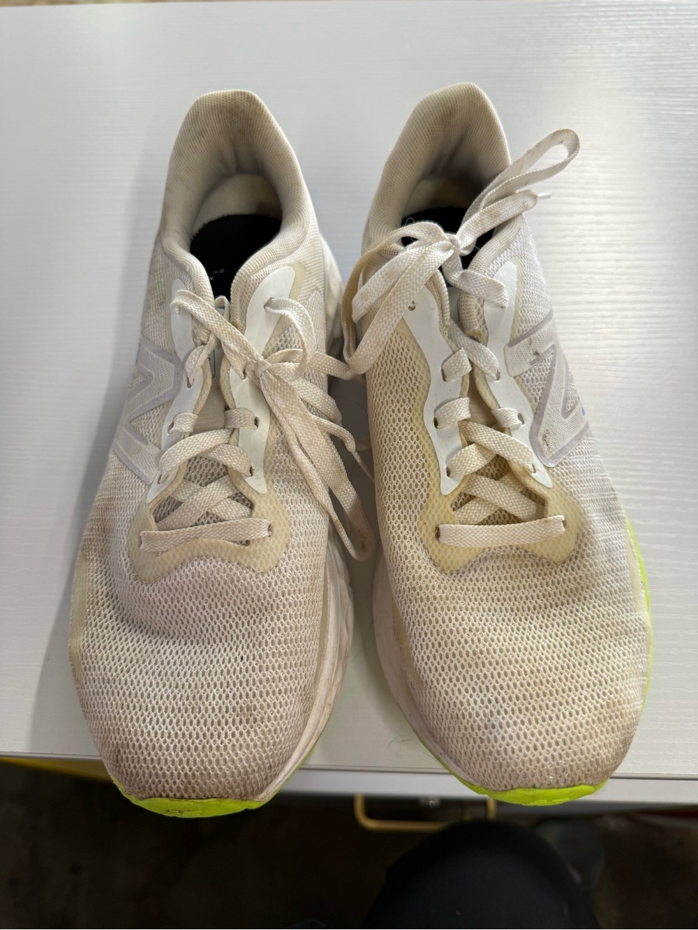 New Balance Women's Off-White Mesh Athletic Sneakers with Neon Accents